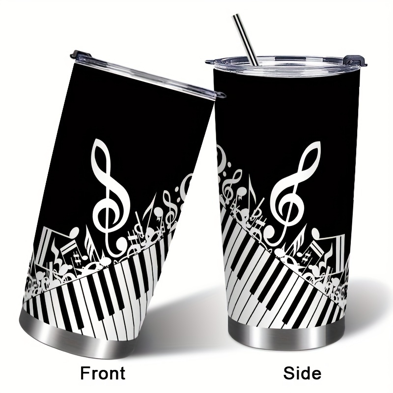 

20oz Stainless Steel With Music Keys And Notes Print, Insulated Travel Mug, With Leakproof Lid And Stainless Straw, For Coffee, Ideal Gift For Birthdays And Holidays