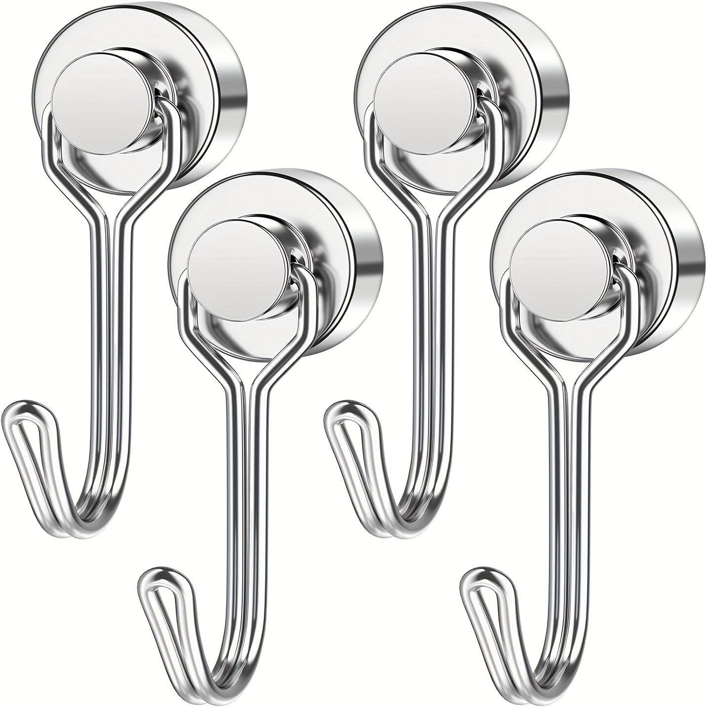 

4 Pack Heavy Duty Metal Magnetic Hooks - 30lbs Swivel Neodymium Ceiling Mount With Polished Finish, Foldable & Easy Install For Refrigerator, Kitchen, Office, Garage, Cruise Ship
