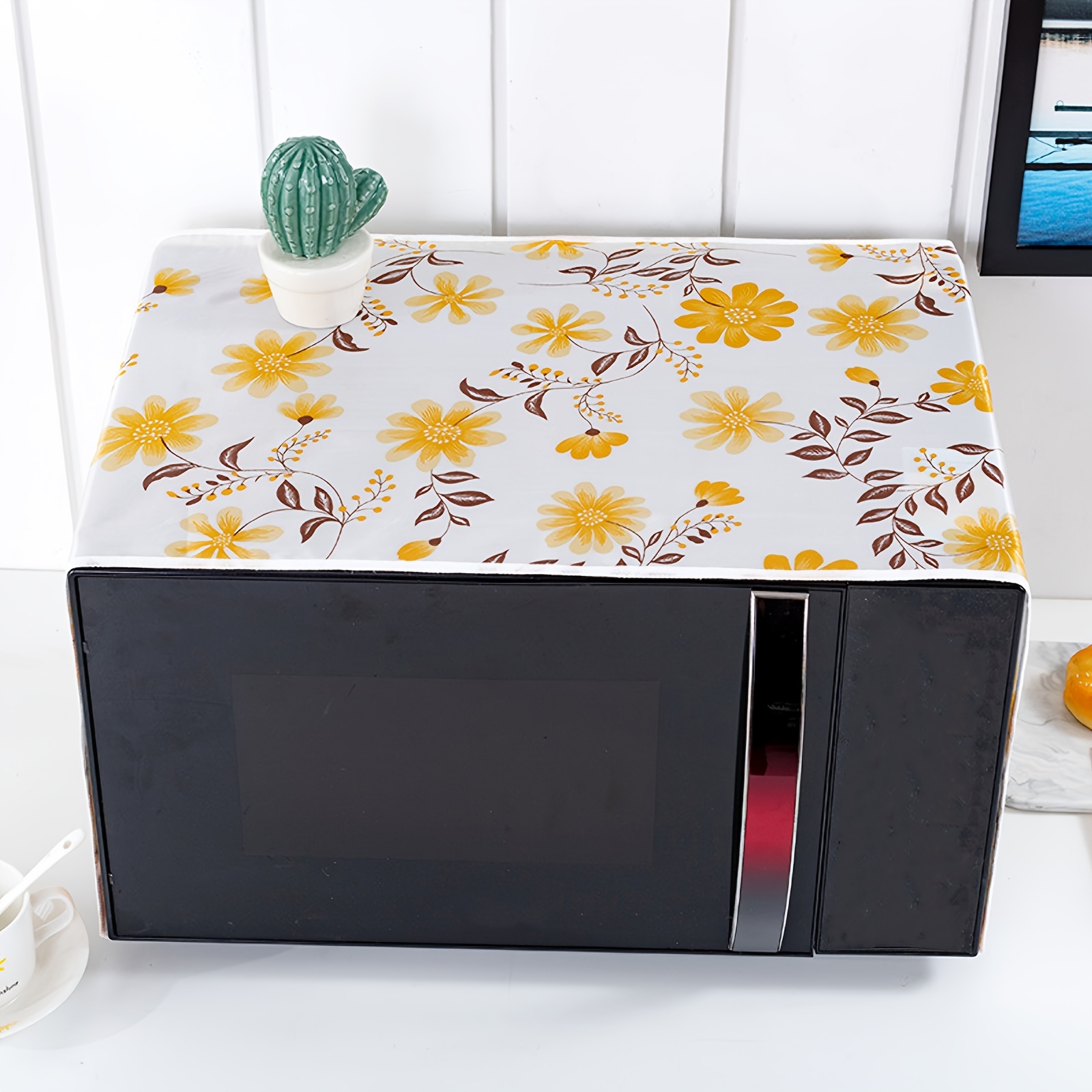 

Decorative Microwave Oven Cover With 4 Storage Pockets - Kitchen Appliance Protector