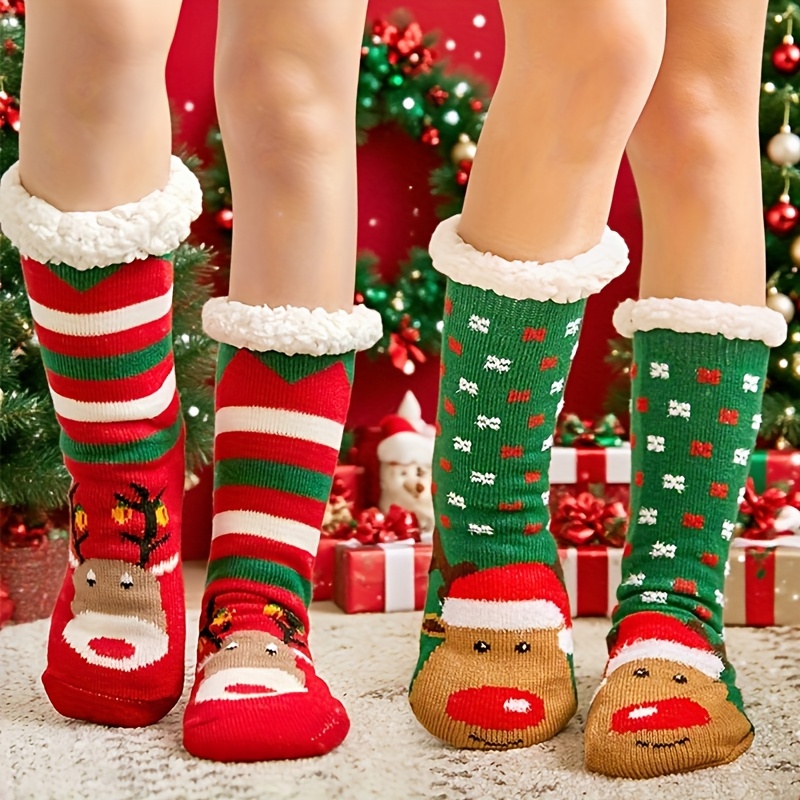 TEMU Of Super Thick Slipper Style Mid Tube Socks For Reindeer, Easy To Put On And During Christmas, Warm And Cold Resistant Plush Long Socks, A