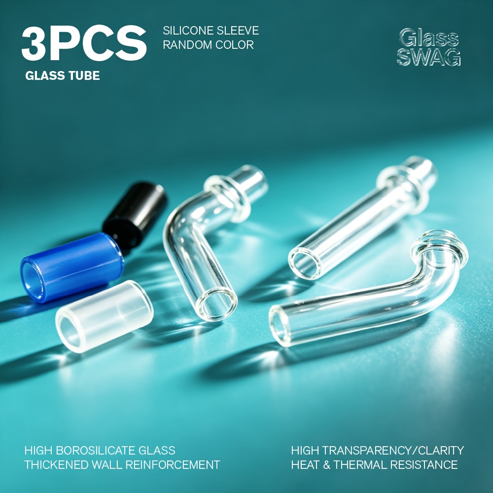 TEMU 3pcs High Borosilicate Glass Tubes Set, Straight & Curved Heat-resistant Laboratory Glassware With Protective Caps For Science & Diy
