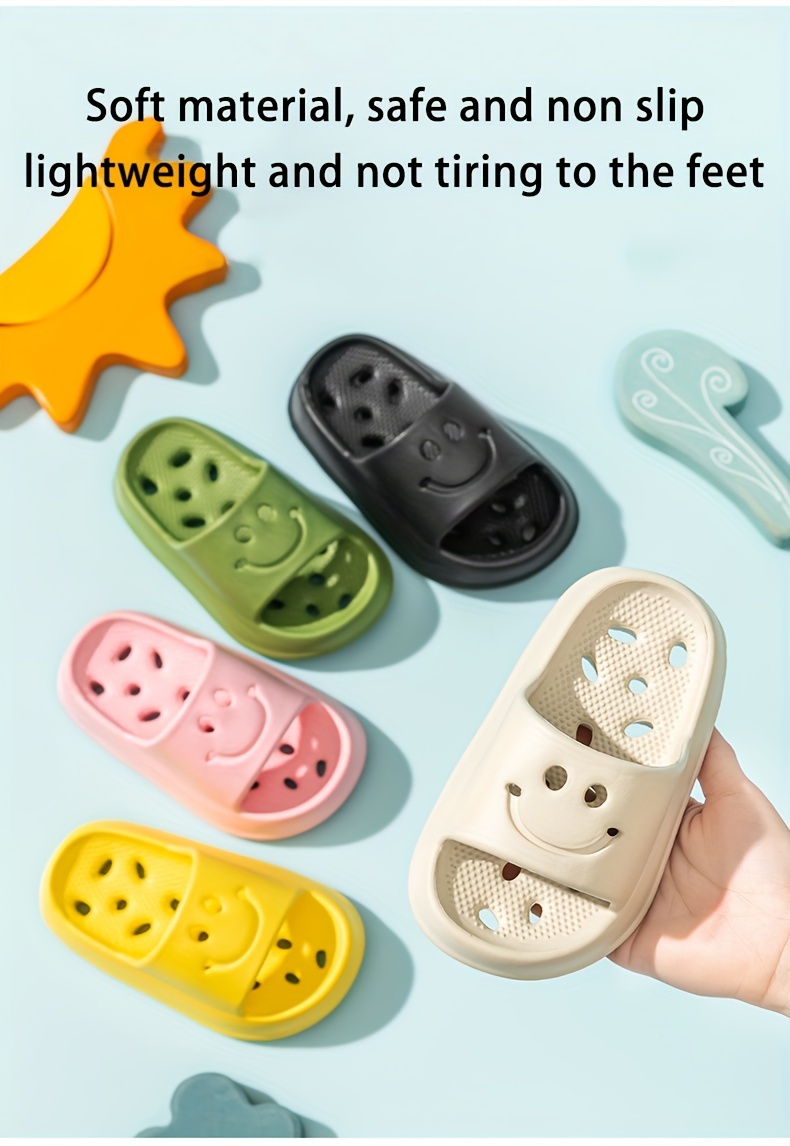 New joyful Face Hollow Youngsters's Slippers, Fashionable and Cute EVA Beach Shoes with Open Toes, Breathable and Handsome Sandals for Indoor Bathroom, Non-slip Quick-drying Outdoor Garden Lightweight Soft Comfortable Travel Shoes All Seasons