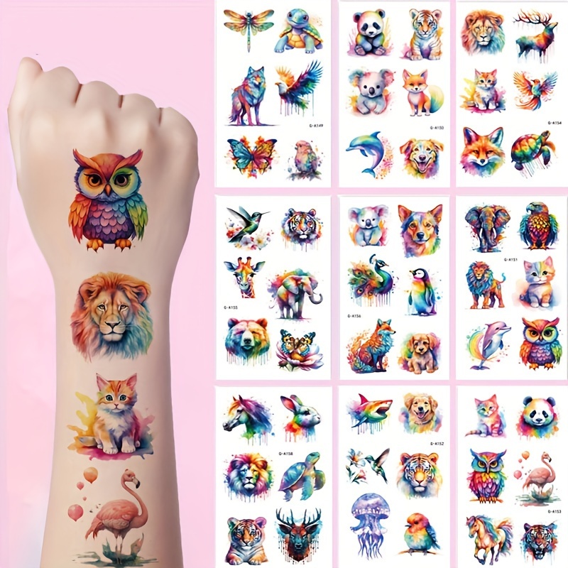 

[ ] 10pcs 3d Tattoos - , , , , Fox, | & 3-5 | For