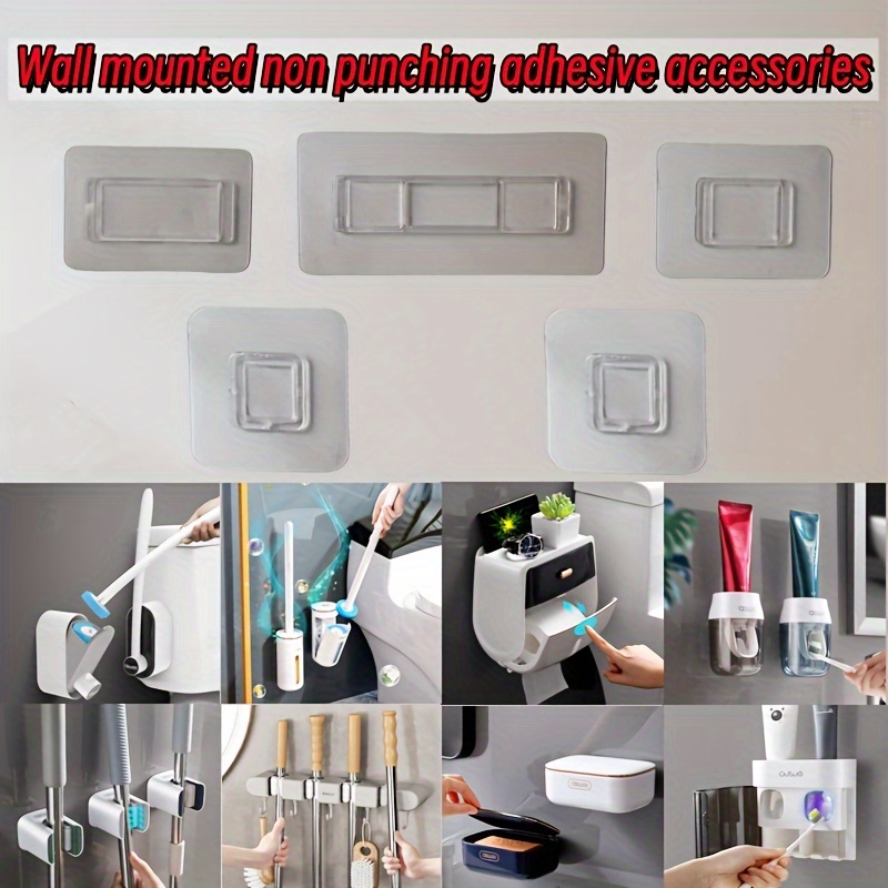 

3pcs Non Perforated Wall Mounted Adhesive Hook, Suitable For Use With Tissue Boxes, Toilet Brushes, Toothpaste Dispensers, Mop Racks, And Other Products, Bathroom Accessories
