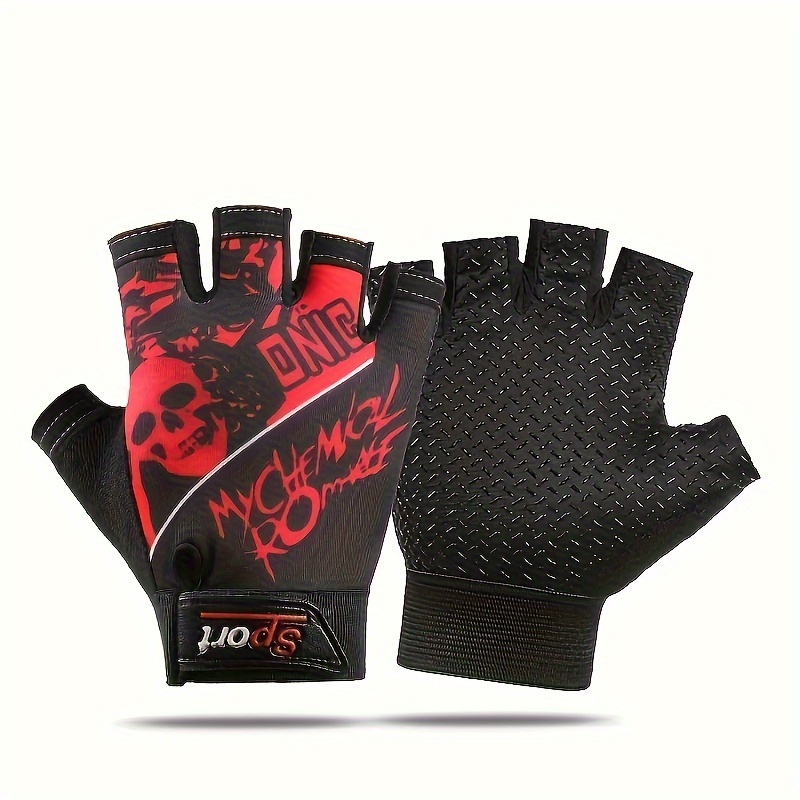 

1pair Half-finger Sports Fitness Gloves With Anti-slip And Wear-resistant Design For Wrist Protection During Barbell Training, Yoga Workout, Featuring Skeleton Pattern