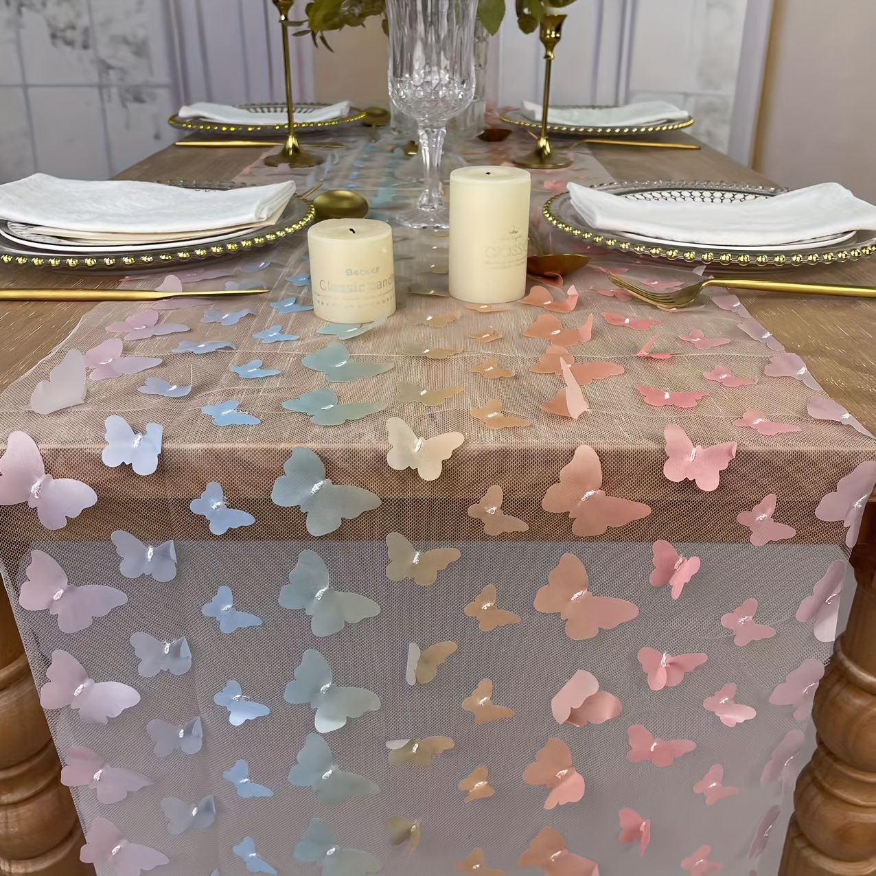 3d Lace Tablecloth, 12x72 Inches, Romantic Bohemian Wedding Table Runner, Transparent Bridal Party Decor, Polyester, Rectangular, Woven, Home Kitchen Decor