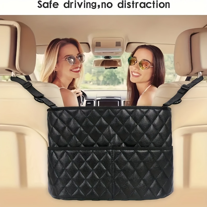 

Car Wallet Handbag Holder Seats, Pu Leather Car Seat Back Storage Box With 3 Pockets, Large Capacity Storage Bag