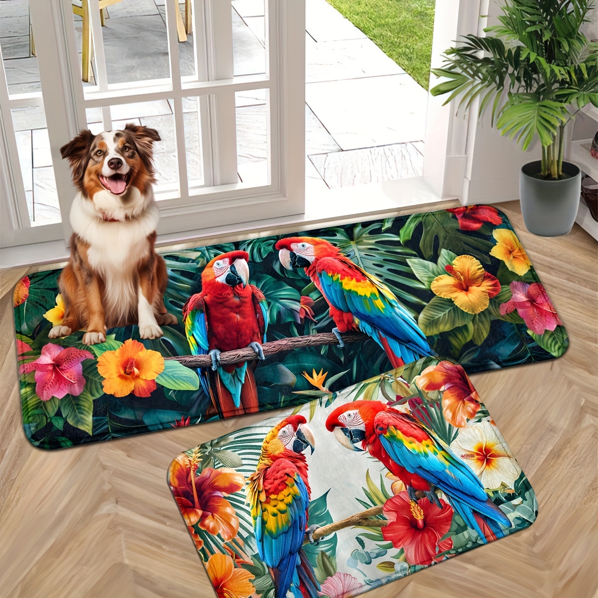 

Parrot-themed Non-slip Door Mat, Machine Washable Polyester, Indoor Entrance Mat For Entryway - Knitted Fabric, Door Mats, Front Door, Indoor Door Mat