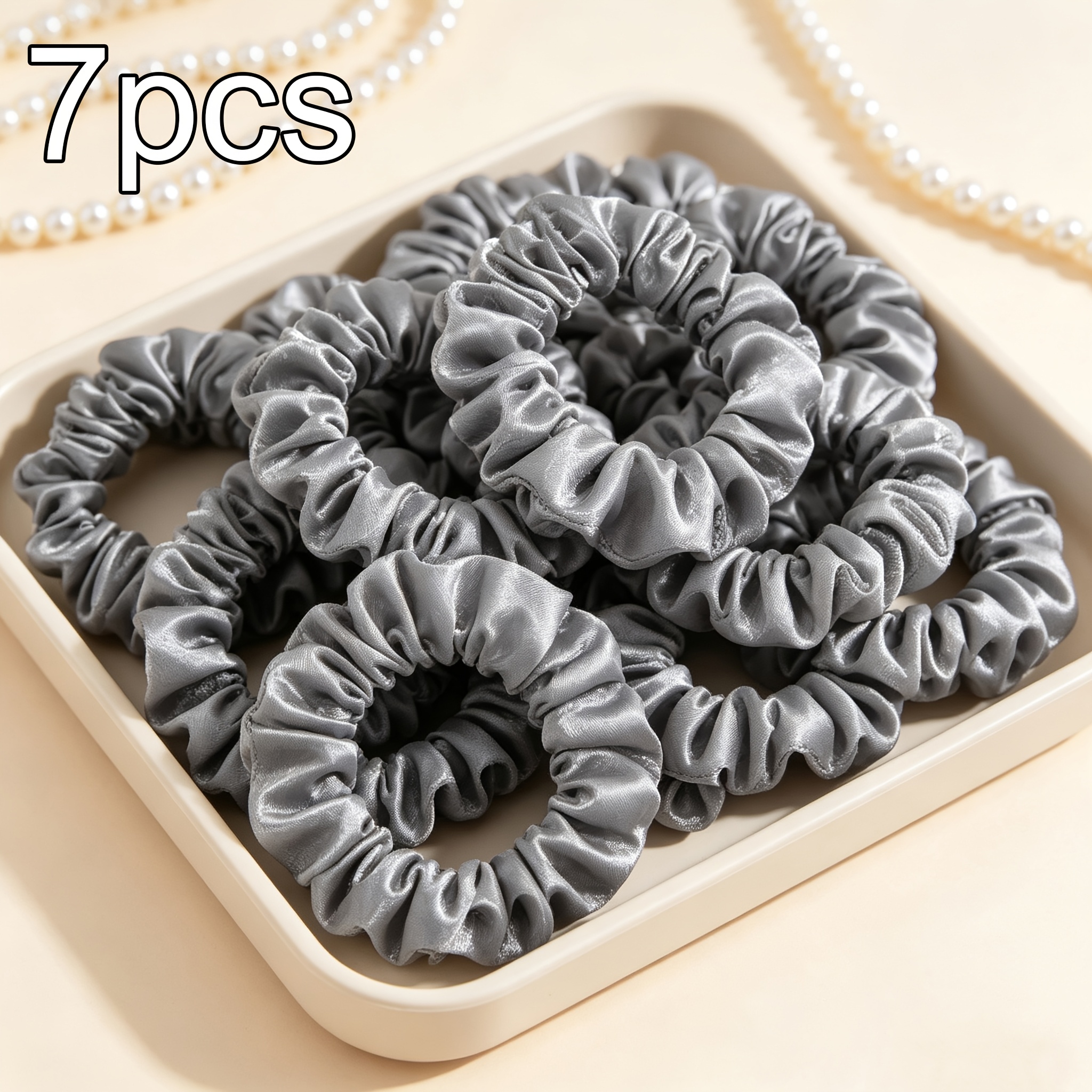 TEMU Set da 7 pezzi di elastici per capelli piccoli qualit�, minimalisti, plissettati in raso, ad elasticit� e durevoli, per code alte e basse e ,