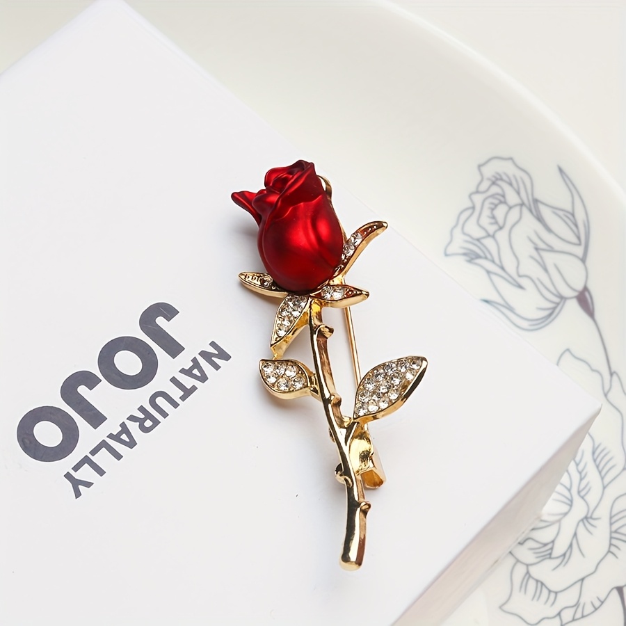 E-shop Elegante rote & blaue Rosen Brosche Anstecker - Zinklegierung Blumendesign mit künstlichen Kristallakzenten, für Valentinstagsgeschenke,