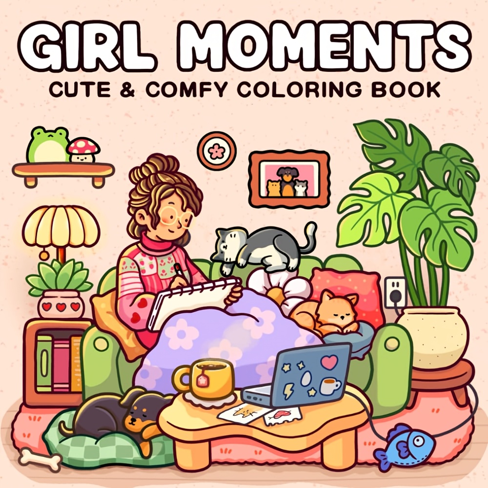 

1pc Furealux Livre de coloriage Moments de fille pour adultes et adolescents, activités de relaxation quotidiennes confortables, thème des cosy, pour les loisirs en et