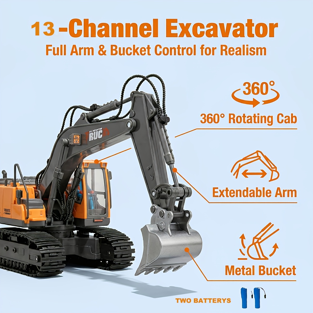 Image of 13 Channels Version With 2 Batteries 1:20 Rc Excavator Dumper Car Remote Vehicle Crawler Truck Bulldozer Toys For Boys Kids Gifts