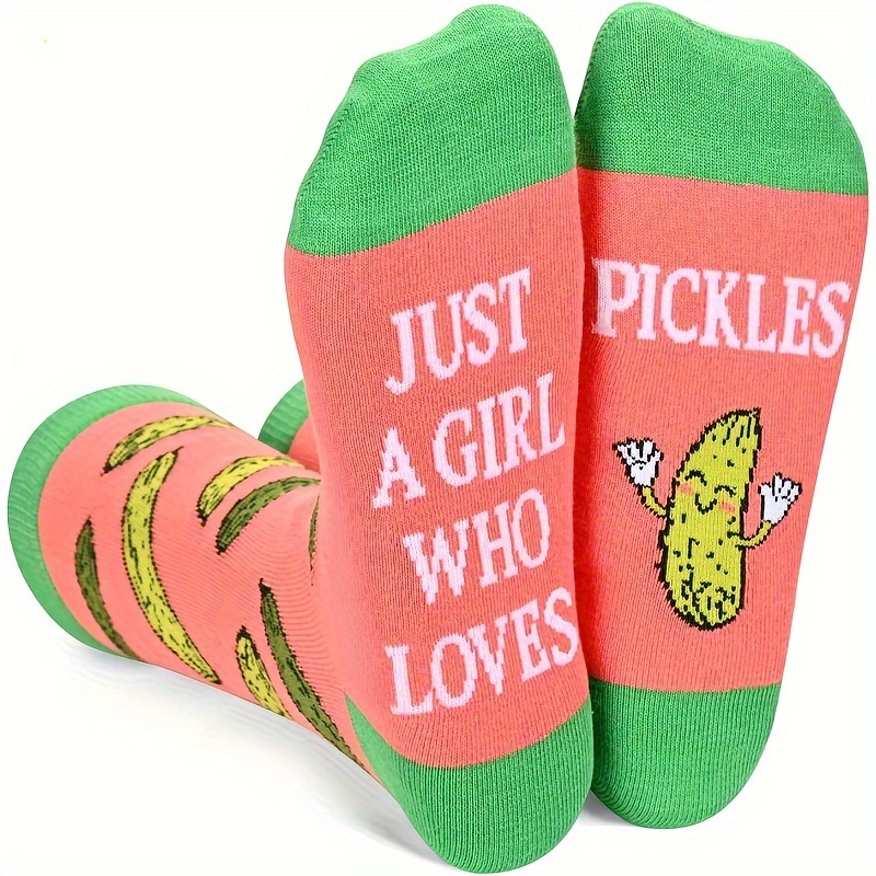 

1/3/6 Pairs Novelty Pickle-themed Footwear, Knit Cotton Fabric Blend With Geometric Pattern, Comfortable & Humorous Gift For - 80% Cotton, 15% Polyester, 5% Spandex, Hand Washable