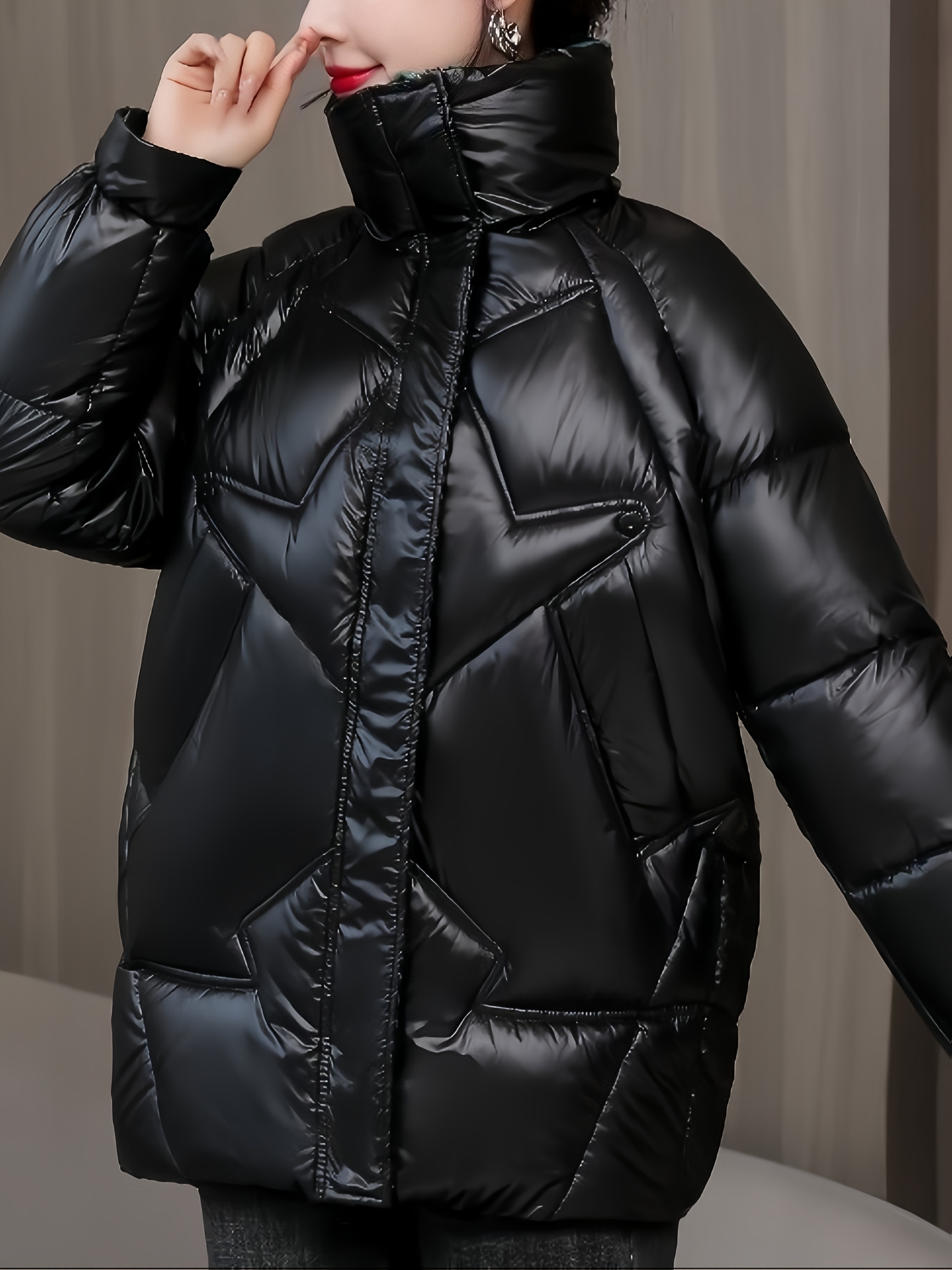 ζακέτα για γυναίκες για το χειμώνα - στυλική μαύρη εξωτερική στολή με πράσινο κομμάτι, θερμή και ελεύθερη, μακρύς σωλήνας, κλείσιμο με ζιπ, κασουλ κορεατικός στυλ, χειμωνιάτικη ζακέτα | στυλική χειμωνιάτικη ζακέτα | ζακέτα με ζιπ Στοιχεία είδους 2