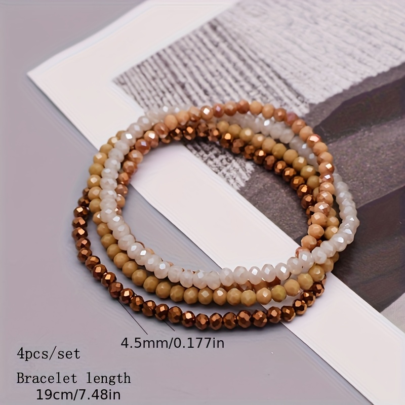 4pcs Set Glass Beads Stretch Bracelet Ab Effected Glass Beads Multi Color Elastic Beaded Handmade Bracelet Jewelry