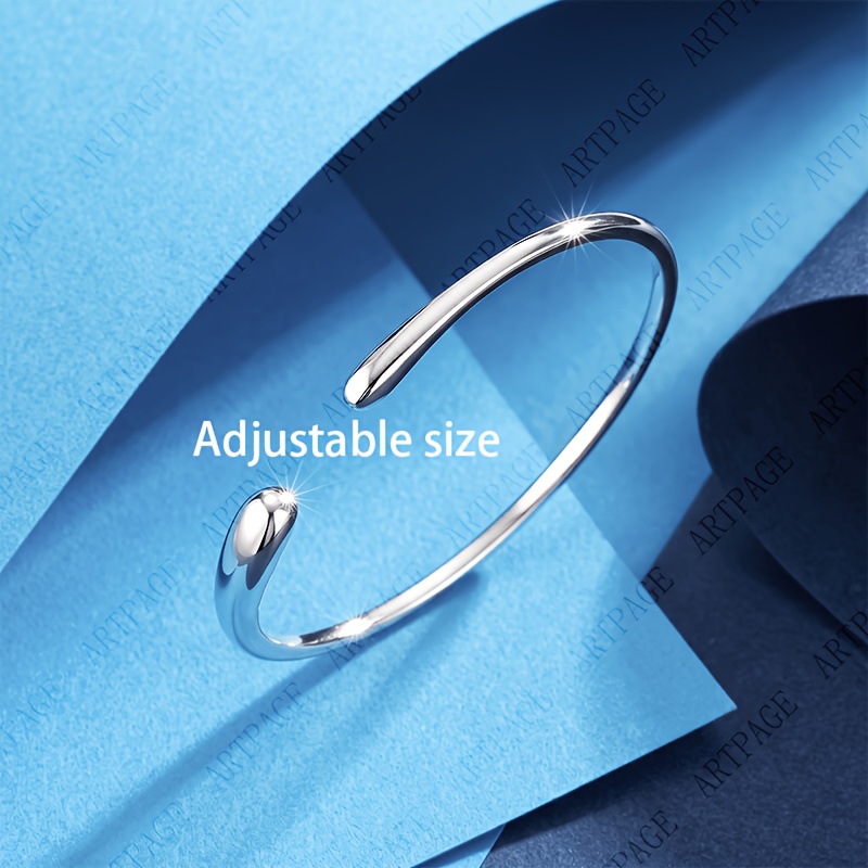 Image of 925 Silver, Women's Silvery Teardrop Open Bracelet, Simple And Stylish, Skin-friendly, Size Adjusted , Suitable As A Gift For Christmas, Valentine's Day, Graduation Season, With Exquisite Gift Box