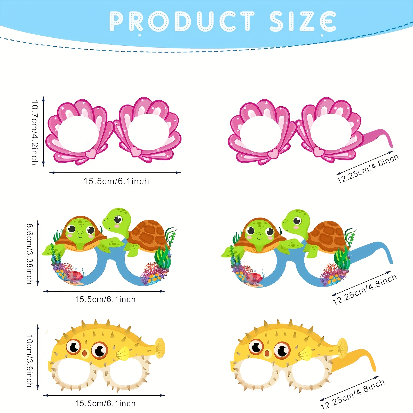 32 Pack Sea Animal Paper Glasses - Ocean Theme Party Favors & Photo Props