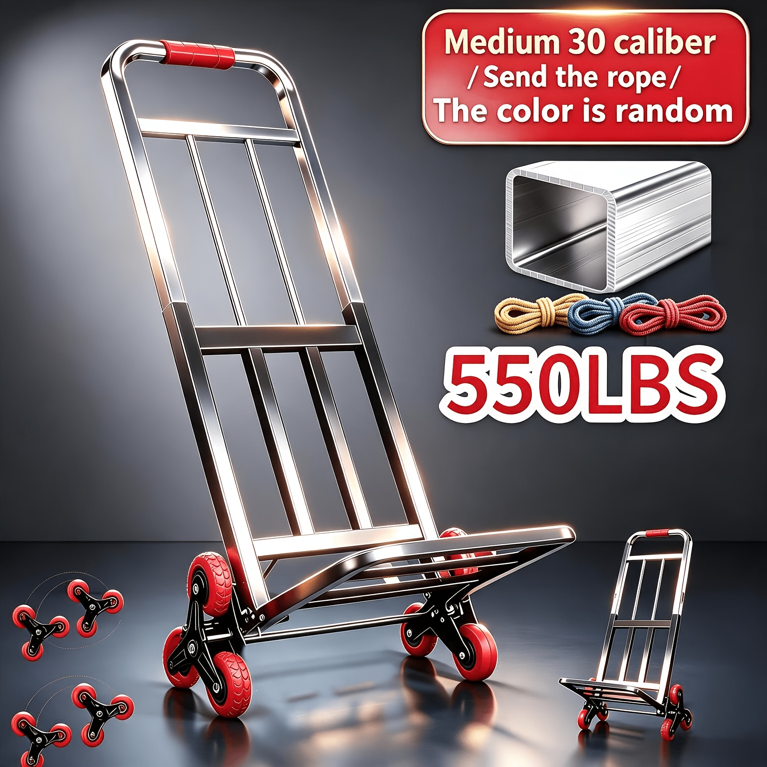 TEMU 1 Heavy-duty Folding Hand Trolley With Adjustable Gears, Stair-climbing Wheels And Portable Lifting Handcart, For Transportation And Shopping,