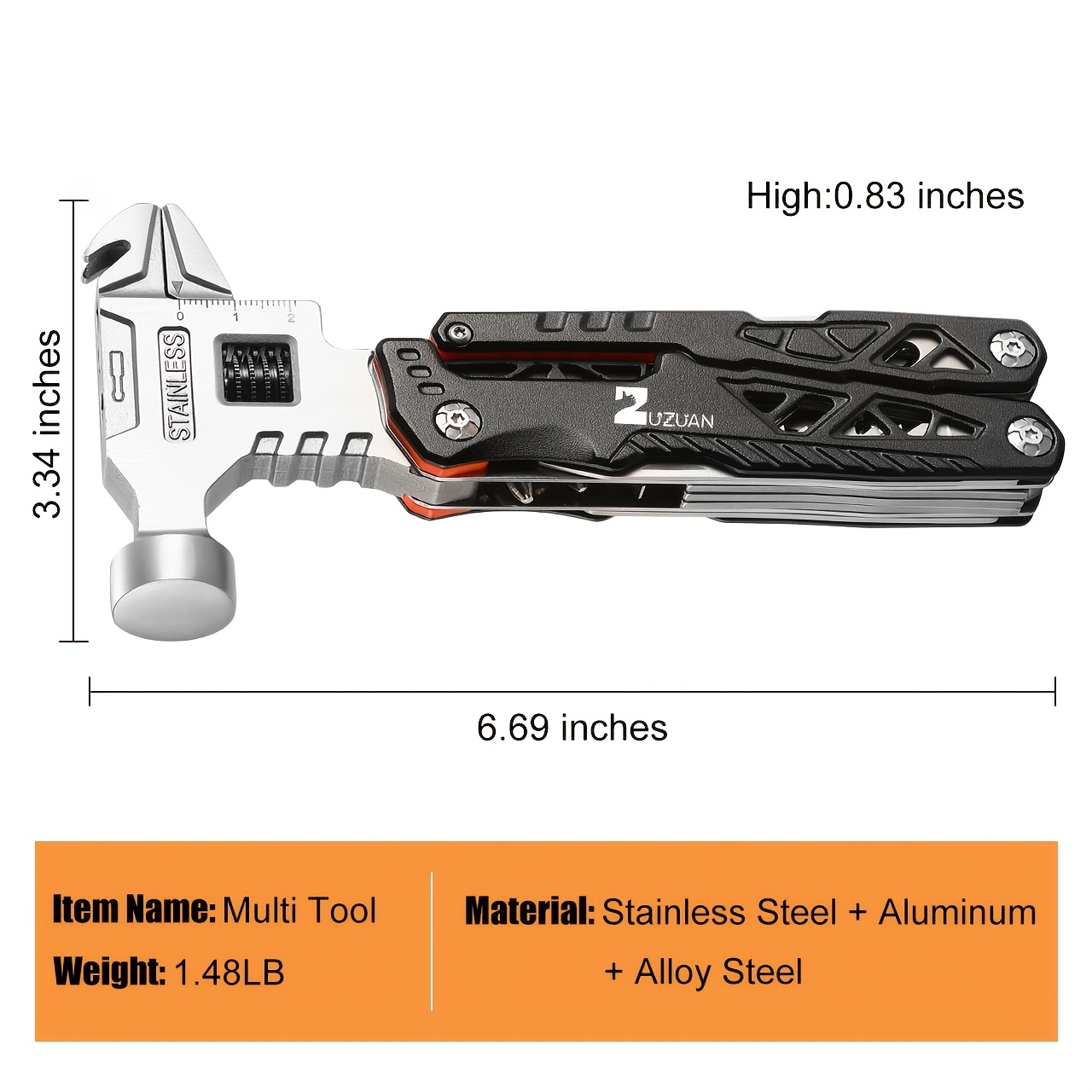 12 in 1 hammer multitool gifts for men white elephant gifts for adults ideal for dad husband christmas camping essentials gear metal material Product details 1