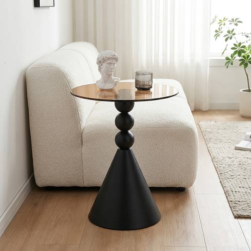 item picture round space saving vintage cast table with tempered top matte black white suitable for bedside sofa end table compact nightstand for small spaces assembly modern minimalist for living room bedroom office