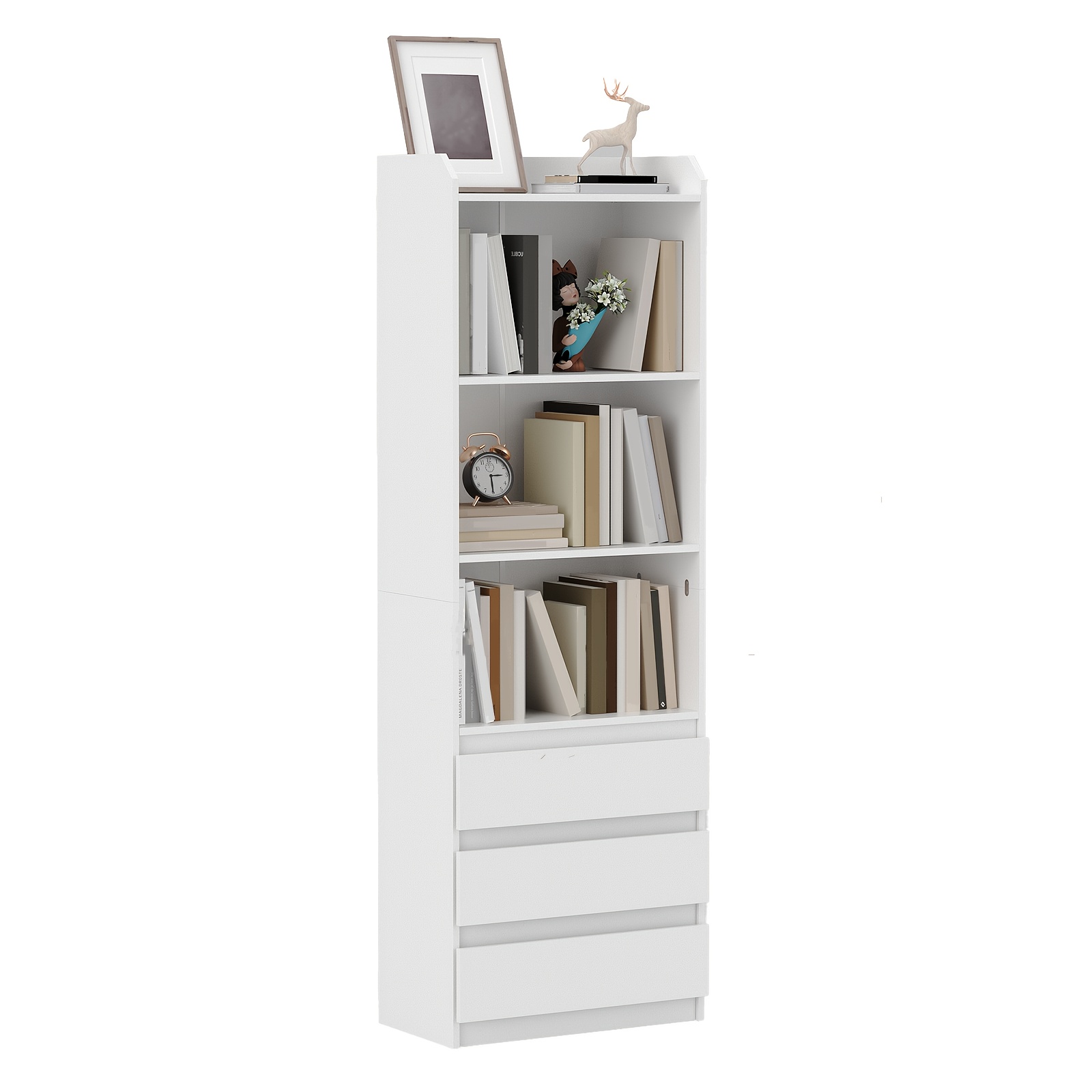 Msutree Bookcase With 3 Compartments Bookcase White Storage Space Bedroom Living Room Office Bookcase 180 X 59 X 32cm