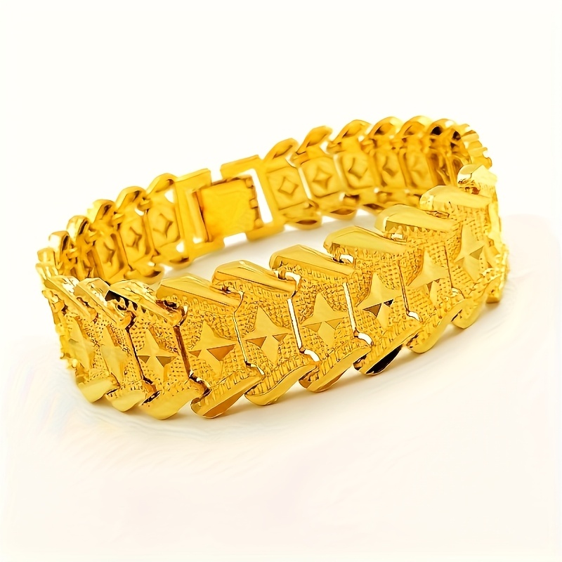 Image of Wide Jewelry, Fashionable Men's 18k Gold Plated Golden-plated Large Watch Chain Pattern, Star Bracelet Jewelry