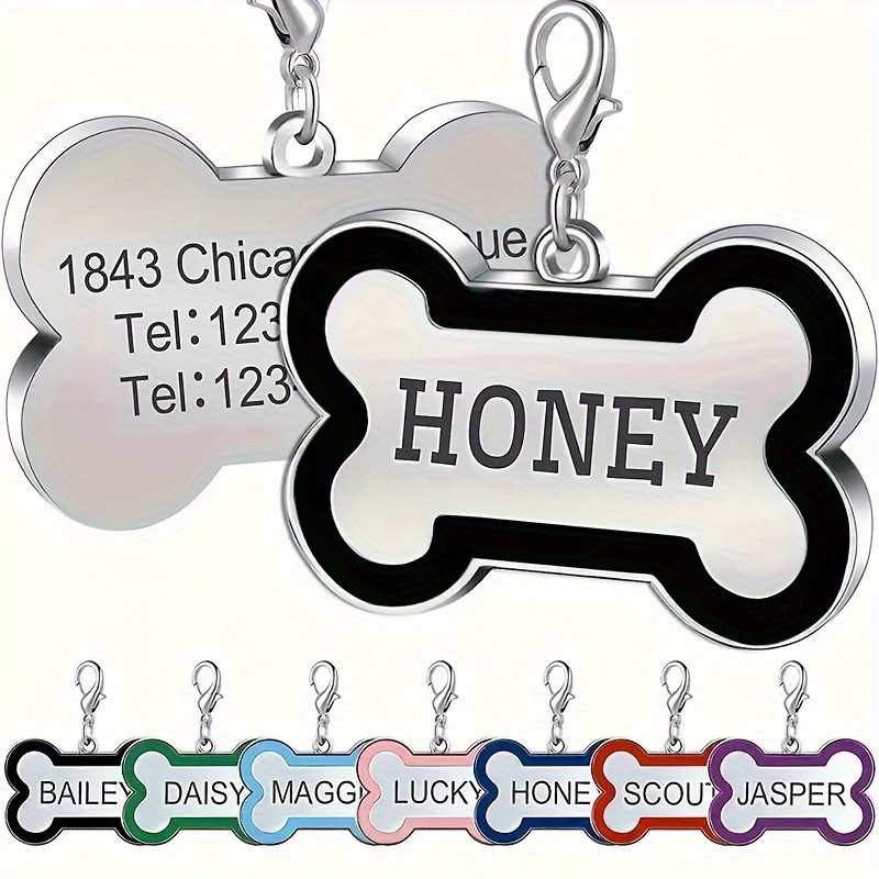 TEMU 1 Custom Double-sided Engraved Pet Id Tag - Bone-shaped Cat And Dog Name Tag With Phone Number, Alloy Anti-lost Pet Tag, Suitable For Pet Gifts