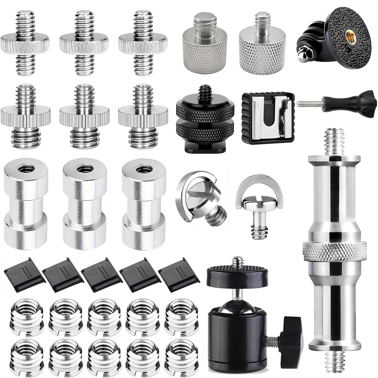 E-shop 20/28/34-teiliges Metall Kamera Schrauben Adapter Set, 1/4" auf 3/8" Konverter Schrauben für Stativen, Einbeinstativen, Lampenständer &