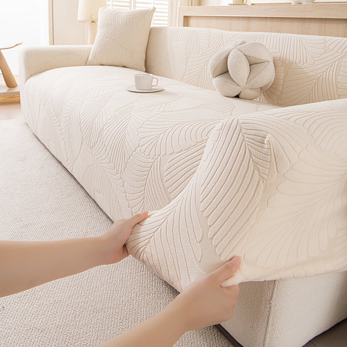 TEMU 1pc Jacquard Stretch Sofa Cover Suitable For L-shaped & Modular Sectional Sofas, Non-slip Elastic Slipcover With Jacquard Fabric, Machine