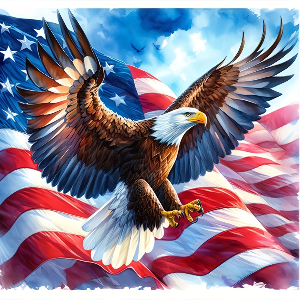 

Patriotic Eagle American Flag 5d Kit, Round Acrylic Diamonds, Diy Mosaic Stitch Embroidery Art Craft, 30x30cm, Wall Decor Gift