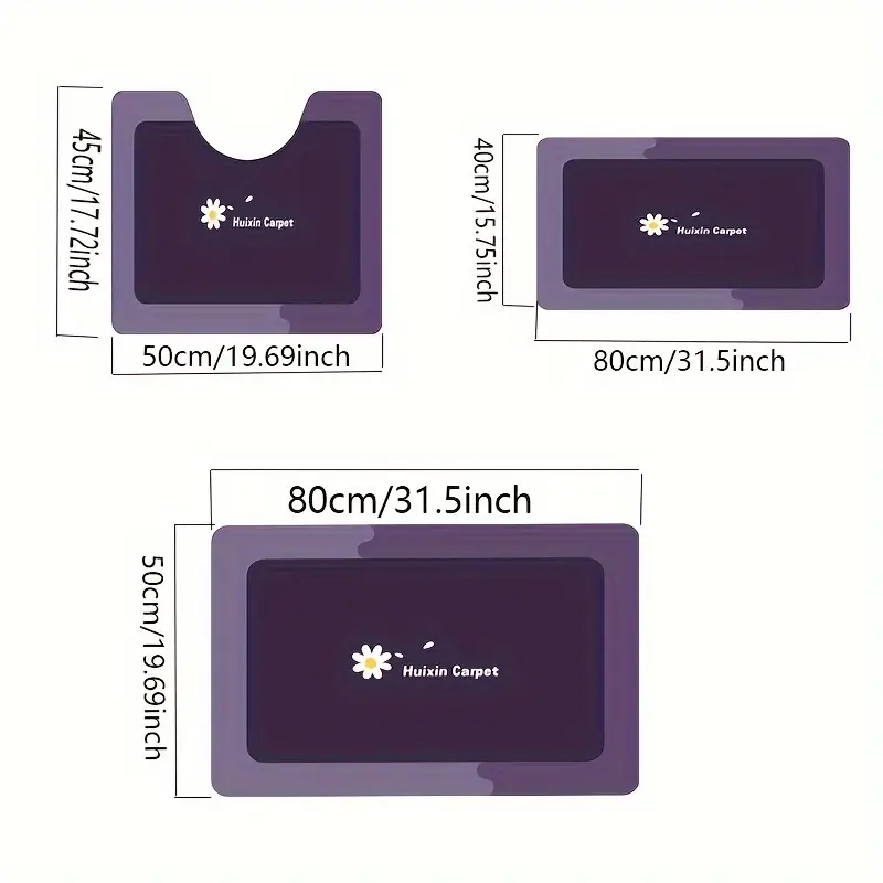 a set of 3pcs soft and absorbent bathroom non slip mats u shaped toilet mat floor carpet absorbent floor mat sink mat entrance door mat bathtub mat simple european and toilet mat non slip design comfortable for feet easy to wash in colors absorbent mat set slip resistant and durable bathroom accessory decoration items bathroom decor home decoration washable and cuttable mats Product details 2
