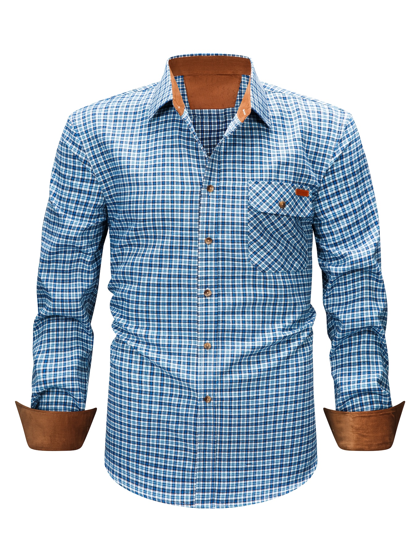 New Brushed Men's Long-sleeve Shirt, Dual-tone Color Design, Thickened Casual Shirt for Autumn, Suitable for Men's Daily Wear, Vacation, and Streetwear, Casual Plaid Shirt, Comfortable and Snug Fit