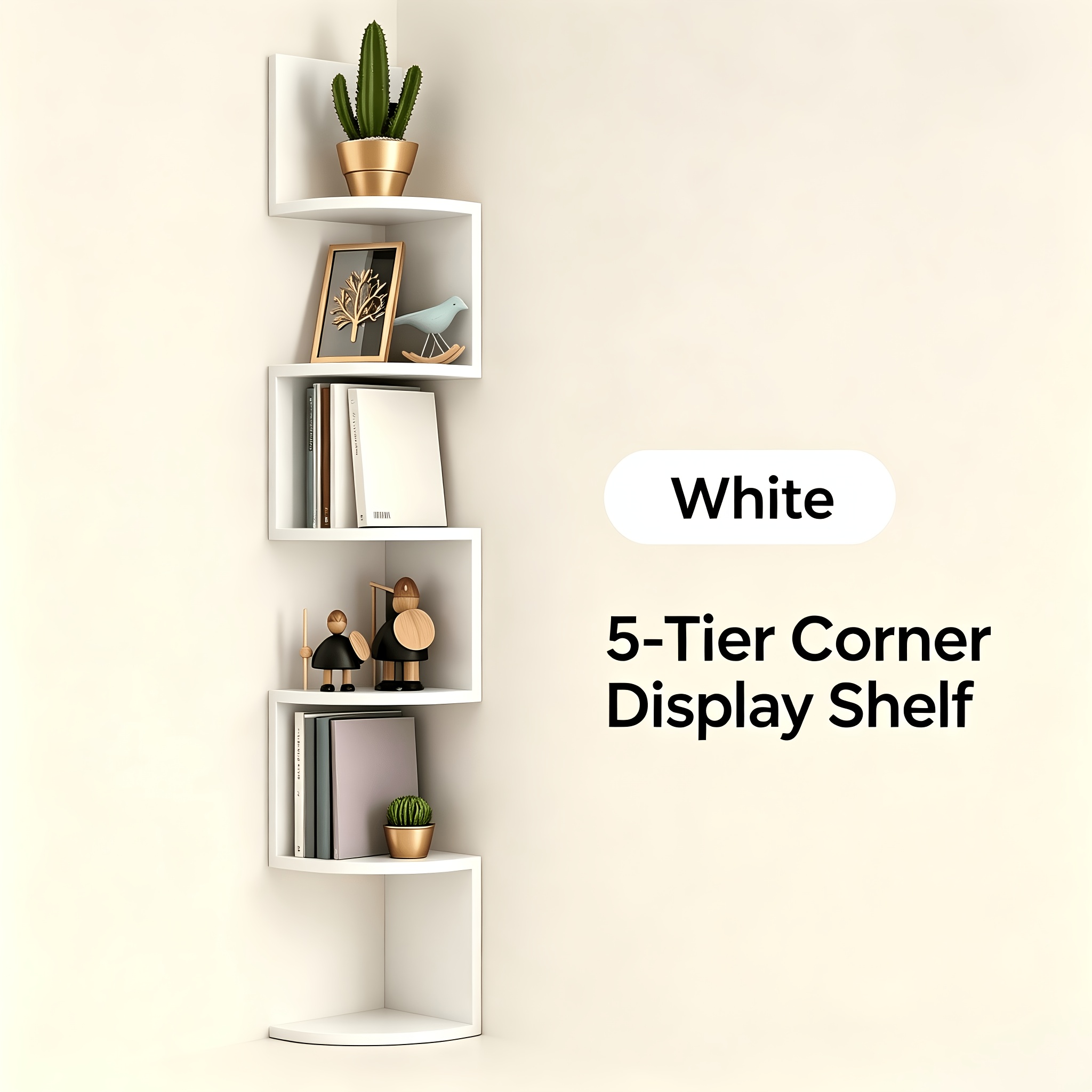 TEMU Étagère d'angle murale, étagère d'angle flottante à 5 niveaux, étagère pour plantes pour chambre à coucher, salon, salle de bain, bureau à
