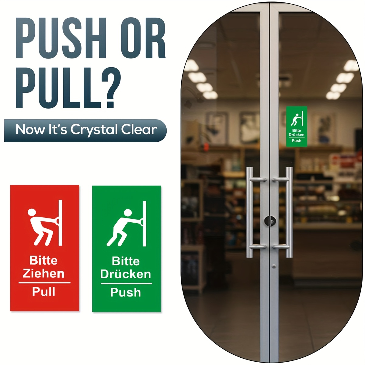 Image of 6pcs Of Sign Stickers In Red/green Vinyl, Suitable For German Glass Doors And Doors, Ideal For Businesses, Shops, Cafes, Etc., Measuring 4.72x2.