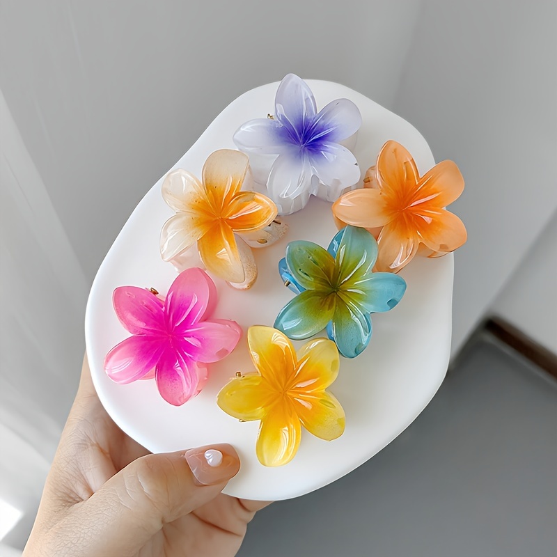 

6/12pcs Small - Egg Flower 4cm Hair Grabber Gradient Flowers Vacation Back Head Plate Hair Shark Hair Accessories