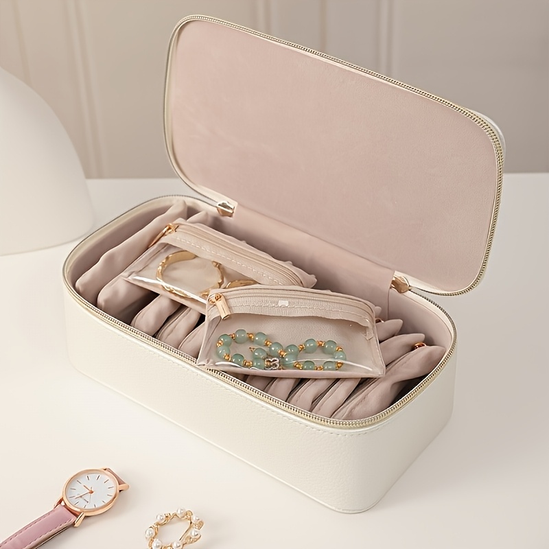  portable jewelry box large synthetic   leather organizer with transparent compartments for bracelets earrings necklaces more perfect gift for women home dorm travel ideal for christmas halloween back to birthdays labor day   jewelry boxes Product details 3