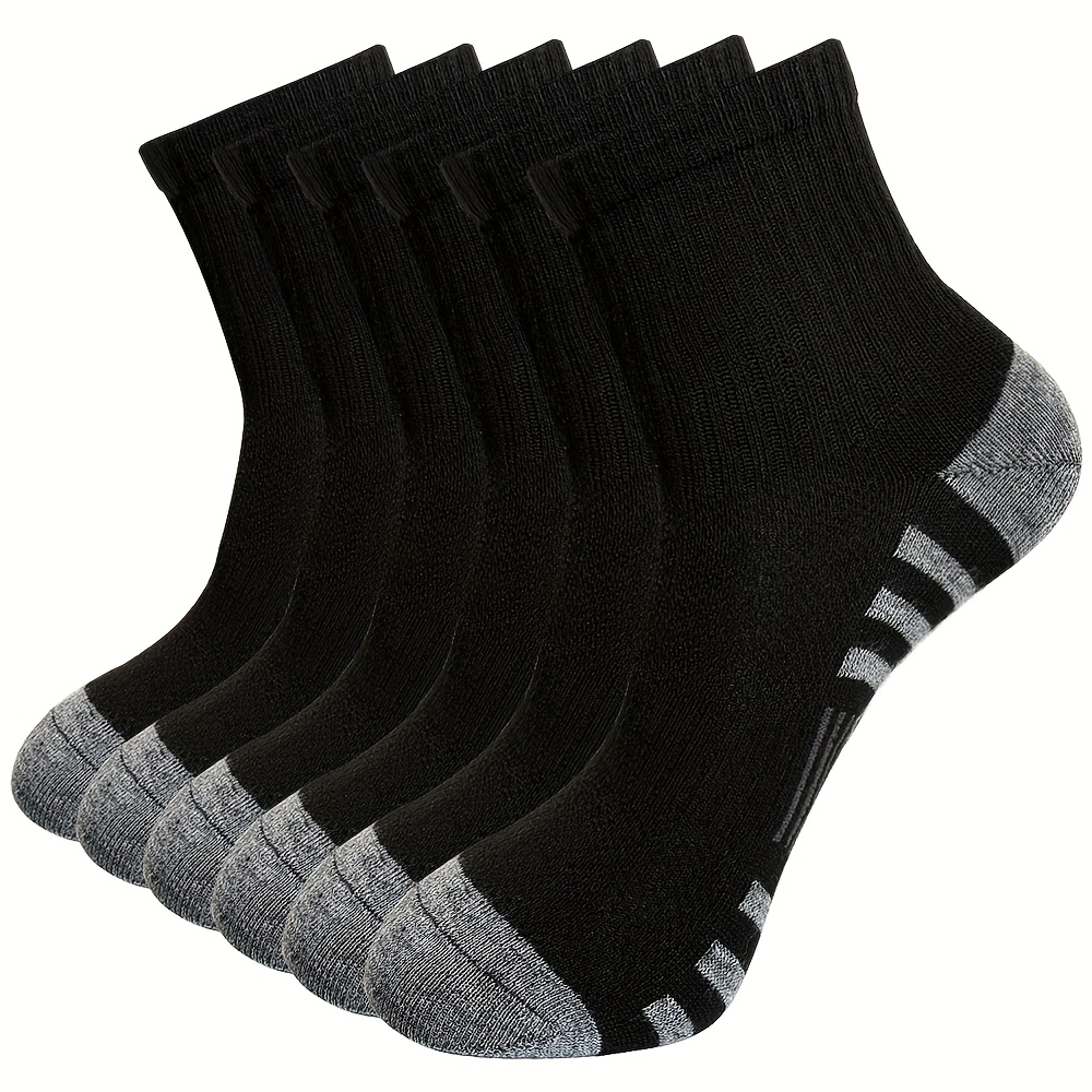 E-shop 6 Paar Herren Mid-Crew Socken Einfarbige Viertel-Sportsocken Bequeme Atmungsaktive Weiche Kurze Sportsocken für Männer Frauen Tägliche