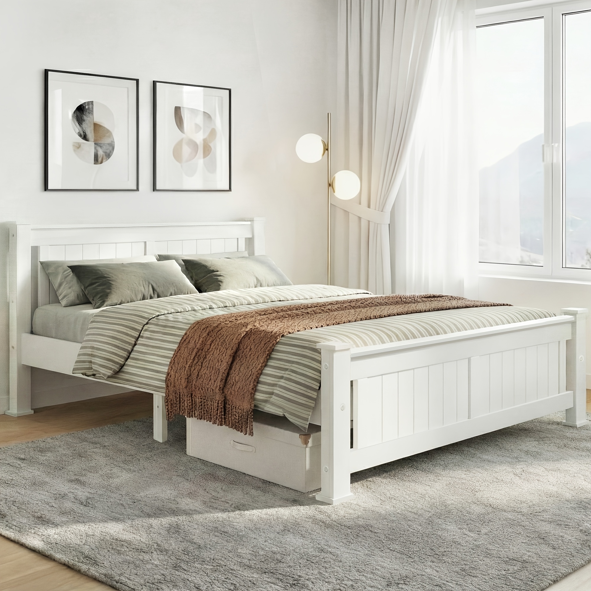 TEMU Bed Frame Queen Size Wooden White Rio