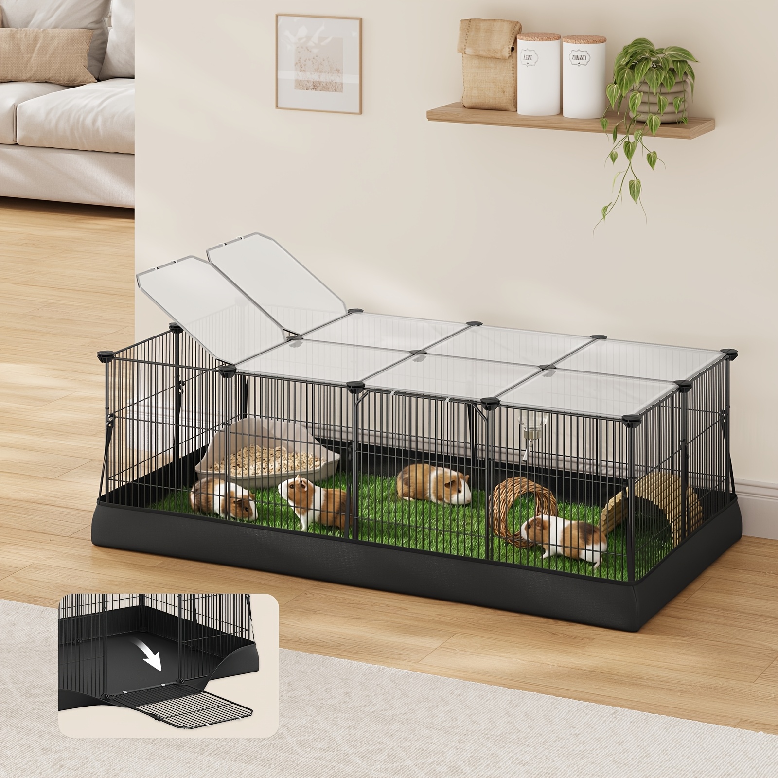 TEMU Cage pour cochon d'Inde, cage pour lapin, parc pour petits animaux avec tapis, porte supérieure et latérale, 20 panneaux, 48,4 x 24,8 x 16,3