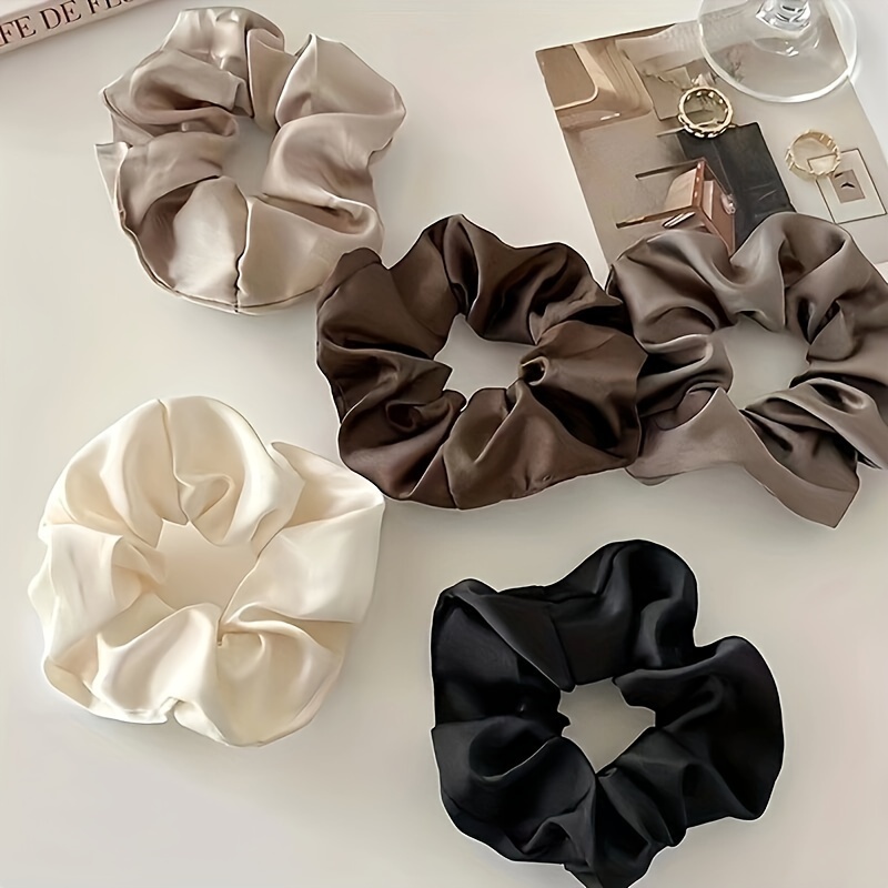 

5 Elegant Satin Scrunchies, Vintage Style, Fashionable Hair Ties, Soft Elastic Hair Bands For Everyday And Party Hairstyles - Assorted Colors