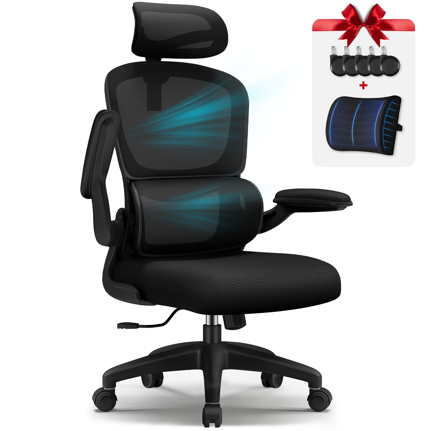 TEMU Office Chair, Ergonomic Office Chair With Armrests, Desk Chair With Adjustable Headrest, Lumbar Support, Height-adjustable Chair, Office Chair