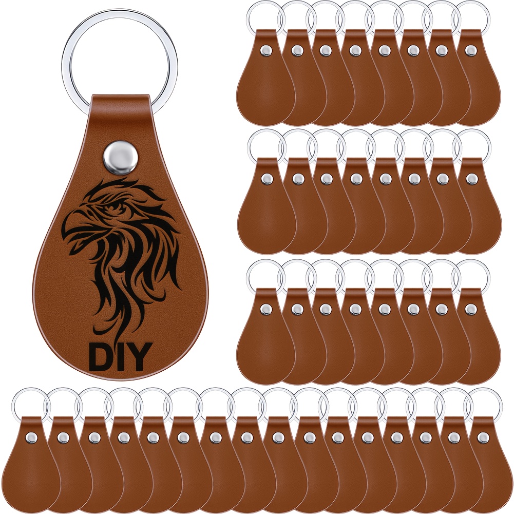Image of 40pcs Faux Leather Key Fob Kit For Craft, Faux Leather Key Fobs Blanks With Rivets And Key Rings For Laser Engraving Keychain Making Faux Leather Gifts Christmas