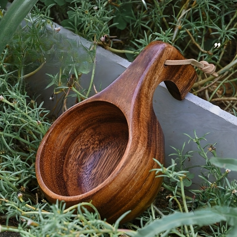 E-shop Handgefertigter Kaffeebecher aus Walnussholz mit Griff - , Rutschfest, Bruchsicher, Geometrisches Muster, für Camping, Reisen und den täglichen