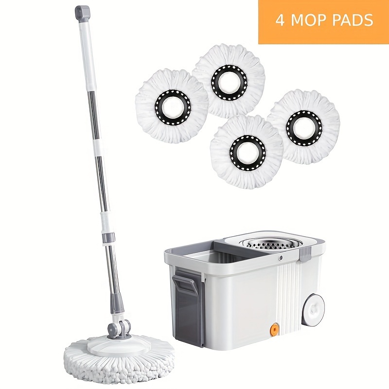 TEMU Mop And Bucket Set - Drums With 4 Microfiber Mop Heads, 61" Stainless Steel Adjustable Handle, Bucket Floor Cleaning System For School And Bathroom Cleaning