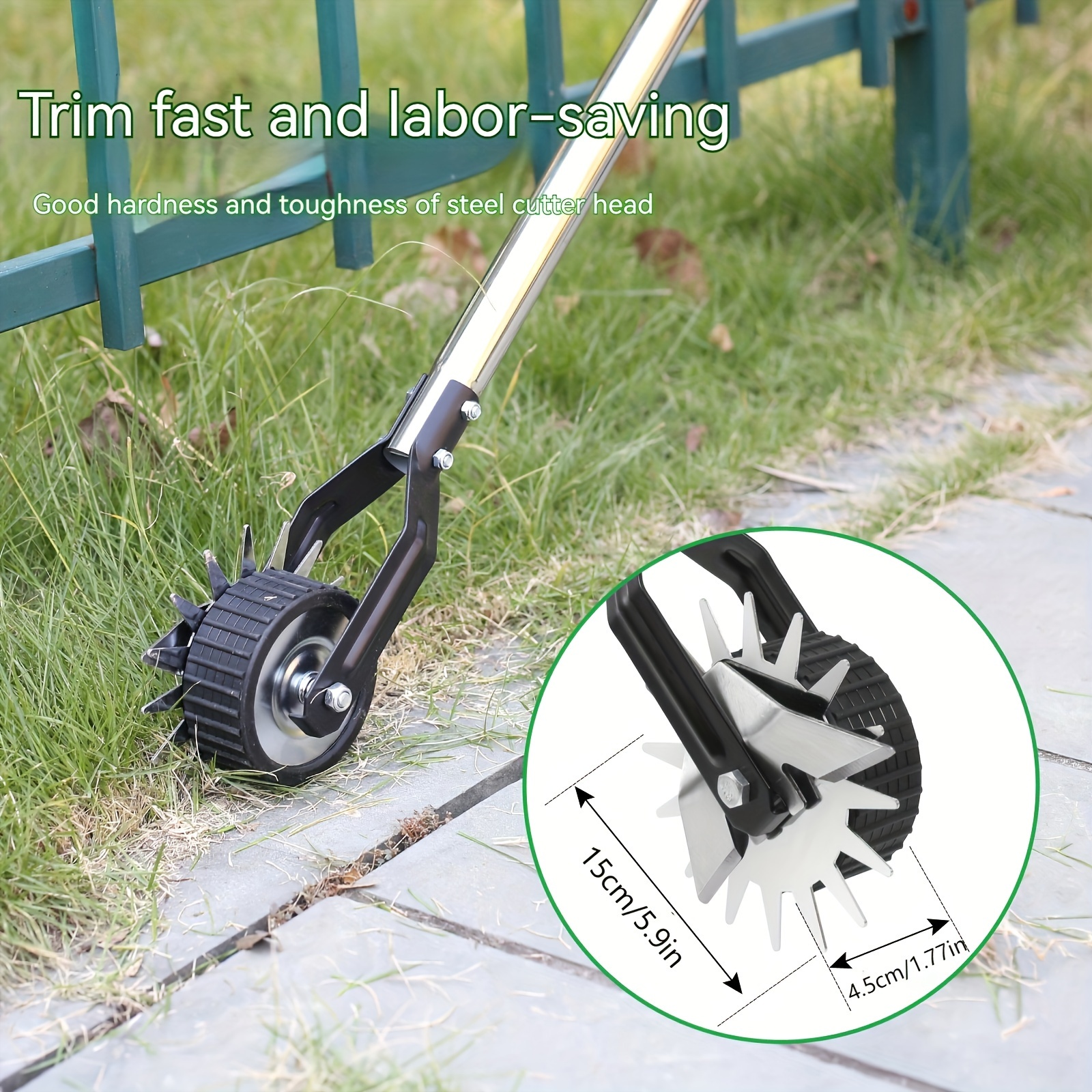 

Adjustable Manual Lawn Edger - Classic Style, Metal Handheld Trimmer With Alloy Steel Blades For Precision Removal & Sidewalk Edging