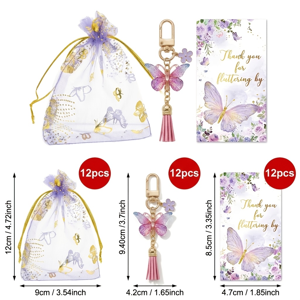 TEMU Cadeau pour Elle/Lui 2026 Nouveau Porte-clés Breloque Sac Papillon Pendentif Doré avec Pompon Pochette en Organza Carte de Remerciement Cadeau