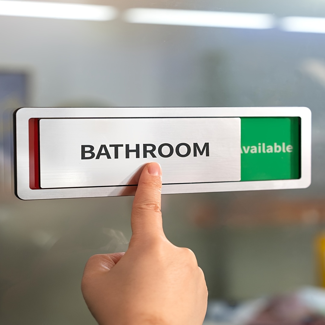 [2d Flat] Bathroom Door Signs, Business Restroom Signs, Vacant Restroom Signs, And Sliding Signs For Home Offices Or Public Restrooms, Brushed Silvery 8 X 2.6