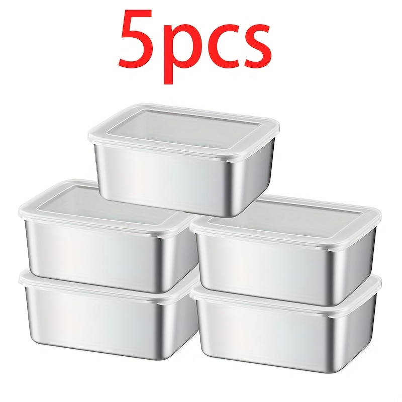 TEMU 5/6/8pcs Stainless Steel Food Storage Container With Lid And Fresh-keeping Box, Suitable For Outdoor Picnics, Pre Meal Preparation, Refrigerator