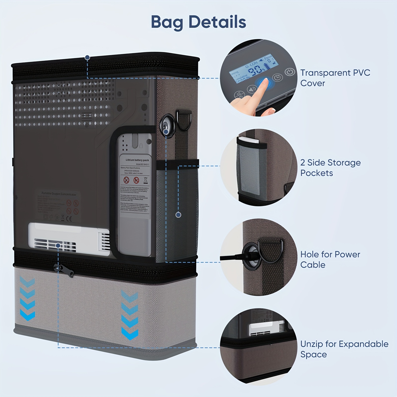 portable oxygen concentrator high 90 concentration multiple charging options 6l adjustable   oxygen generator machine with backpack for travel use Product details 6