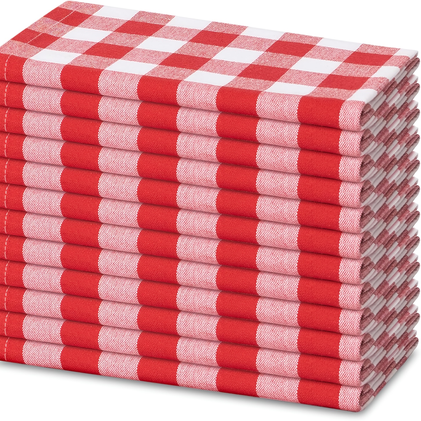 Image of Set Of 12 Cloth Napkins Made Of 100% Cotton - Ideal For Dinner Tables And Summer, Measuring 18x18 Inches. Soft, Reusable, And Washable, Perfect For Parties And Daily Use In Red And White